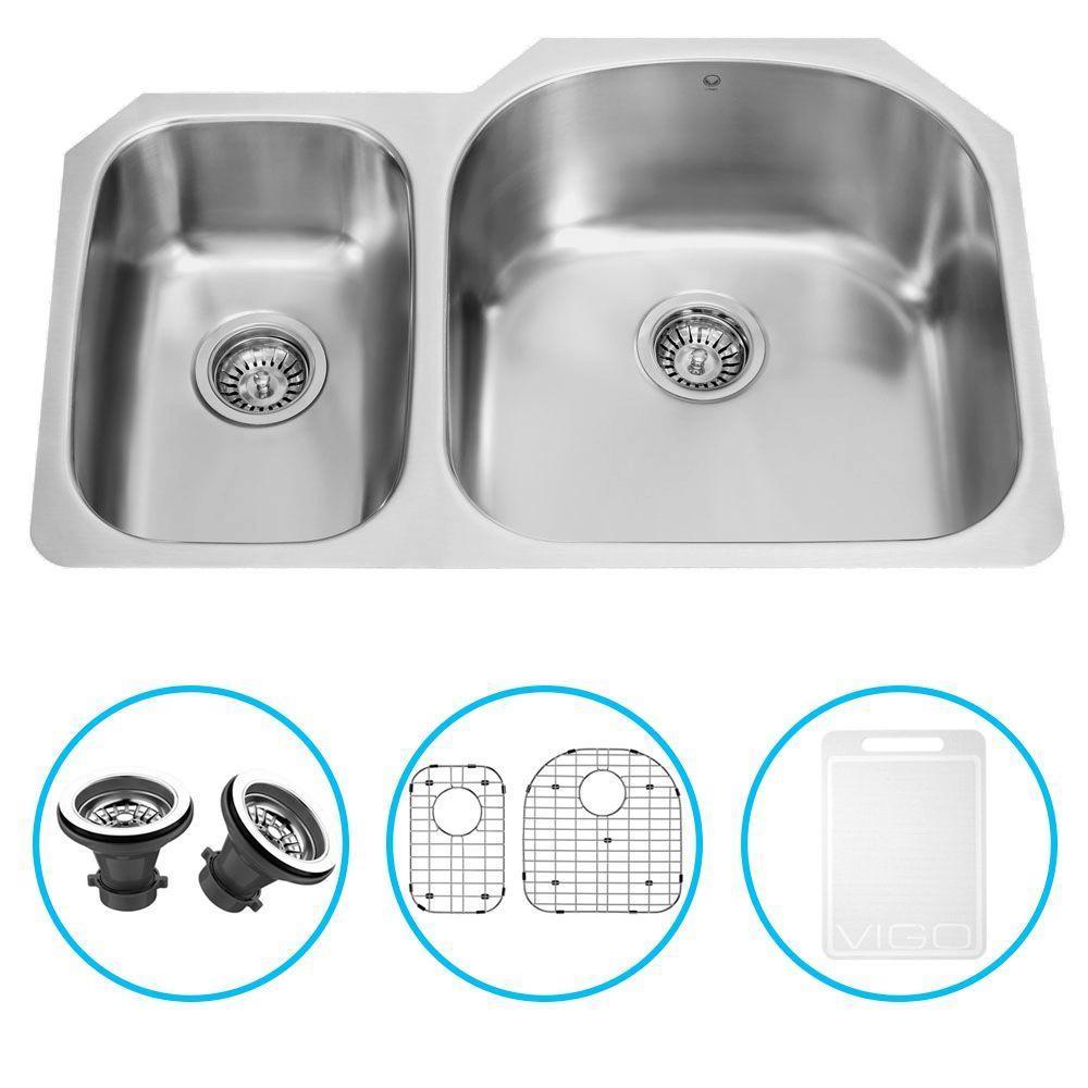 Shop VIGO 31inch Undermount Stainless Steel Kitchen Sink, Two Grids and Two Strainers Free