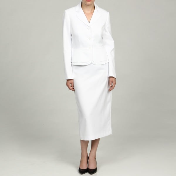 Emily Women's White 3-button Collar Skirt Suit - 13692447 - Overstock ...