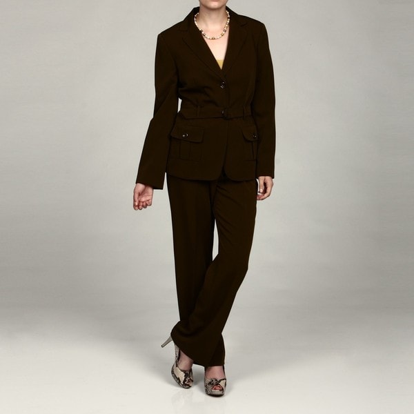 Emily Women's 2-button Belted Pant Suit - 13692442 - Overstock.com ...