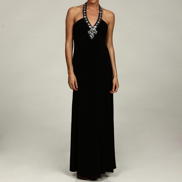 Morgan & Co Women's Black Beaded Evening Dress Morgan & Co Juniors' Dresses