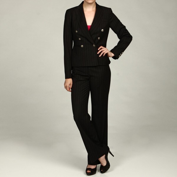 Nine West Women's Black/ Silver Pinstripe Pant Suit - 13692635 ...