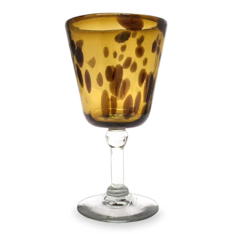 NOVICA Artisan Handblown Recycled Wine Glasses Fair Trade Mexican Brown Drinkware 'Tortoise Shell'(Set Of 6)