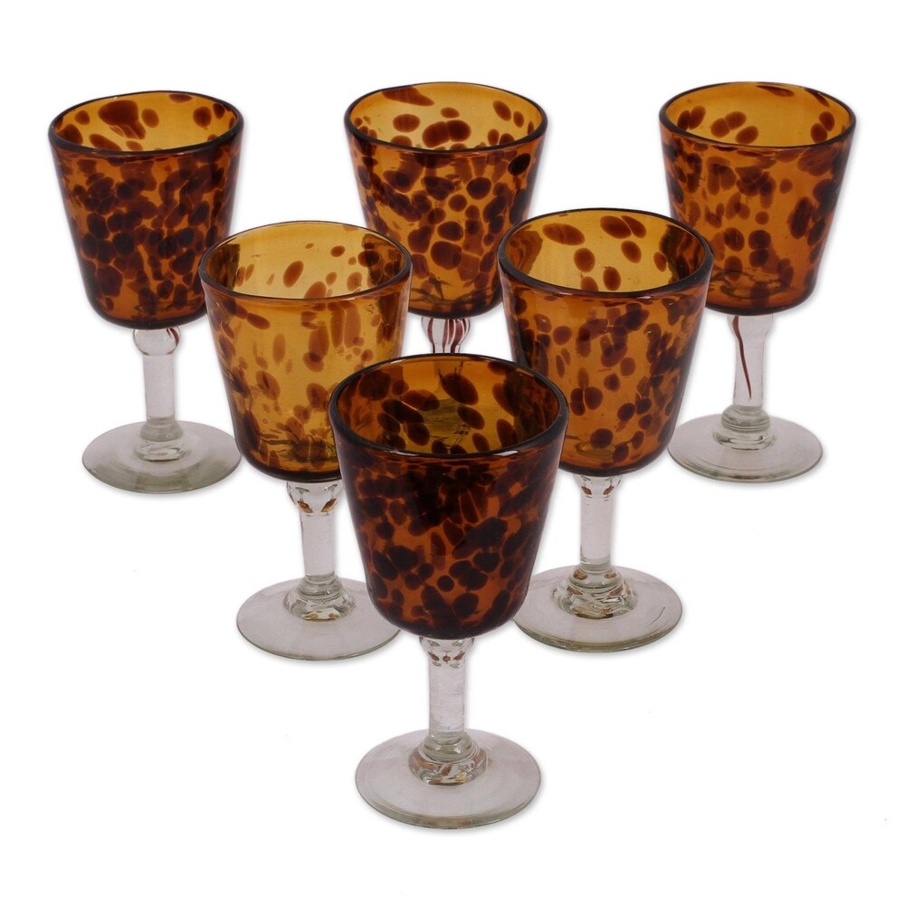 NOVICA Artisan Handblown Recycled Wine Glasses Fair Trade Mexican Brown  Drinkware 'Tortoise Shell'(Set Of 6) - Overstock - 6008012