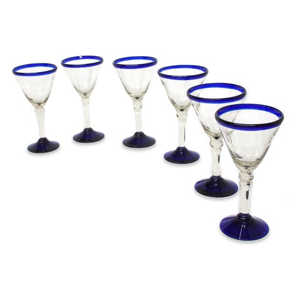 Set of 6 Blown Glass 'Double Bubble' Wine Glasses (Mexico) - 13693320 ...
