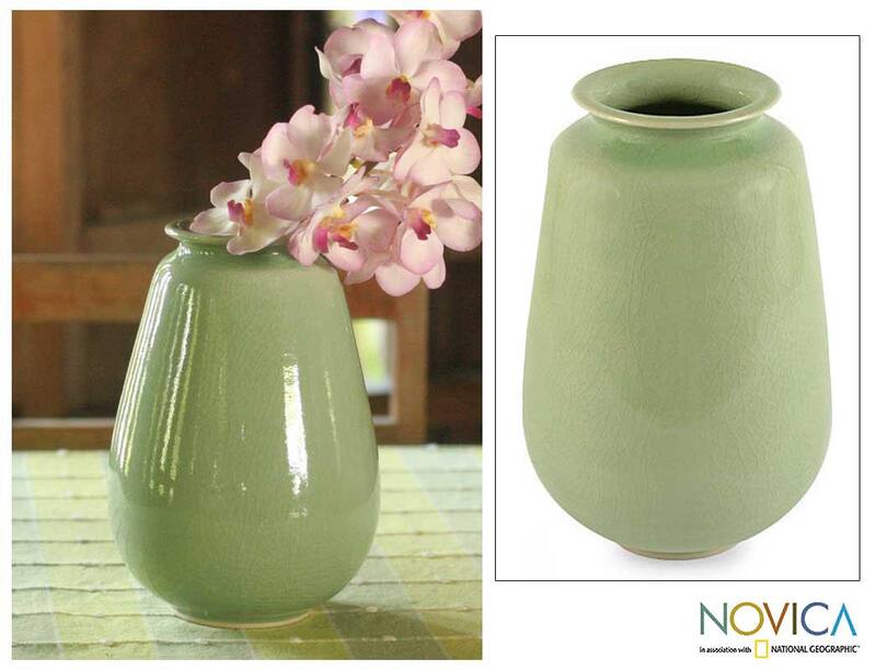 Handcrafted Celadon 'Magic' Vase (Thailand)