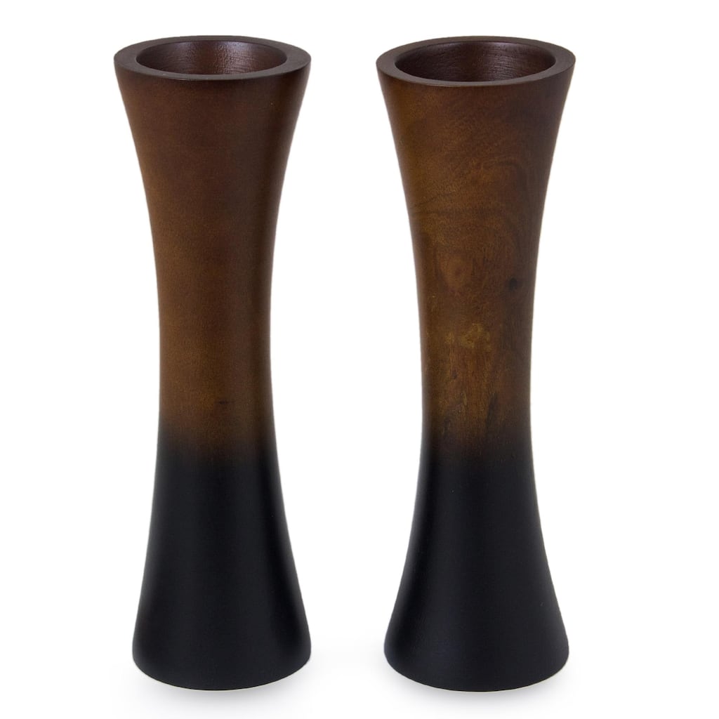 Handmade Set of 2 Mango Wood 'Thai Trumpets' Vases (Thailand)