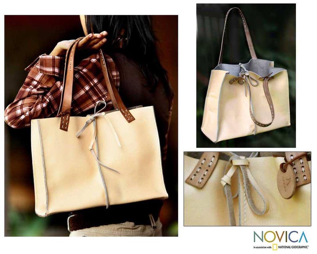 Handmade Leather 'Cream Chocolate' Medium Handbag (Indonesia)