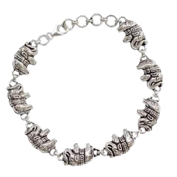 Handmade Sterling Silver 'Lucky Elephants' Link Bracelet (India)