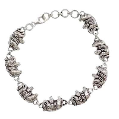 Handmade Sterling Silver 'Lucky Elephants' Link Bracelet (India)