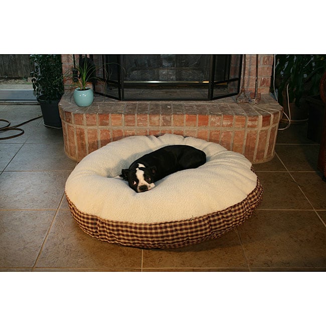 Shop Round 42inch Red Plaid Sherpa Top Pet Bed Free Shipping Today