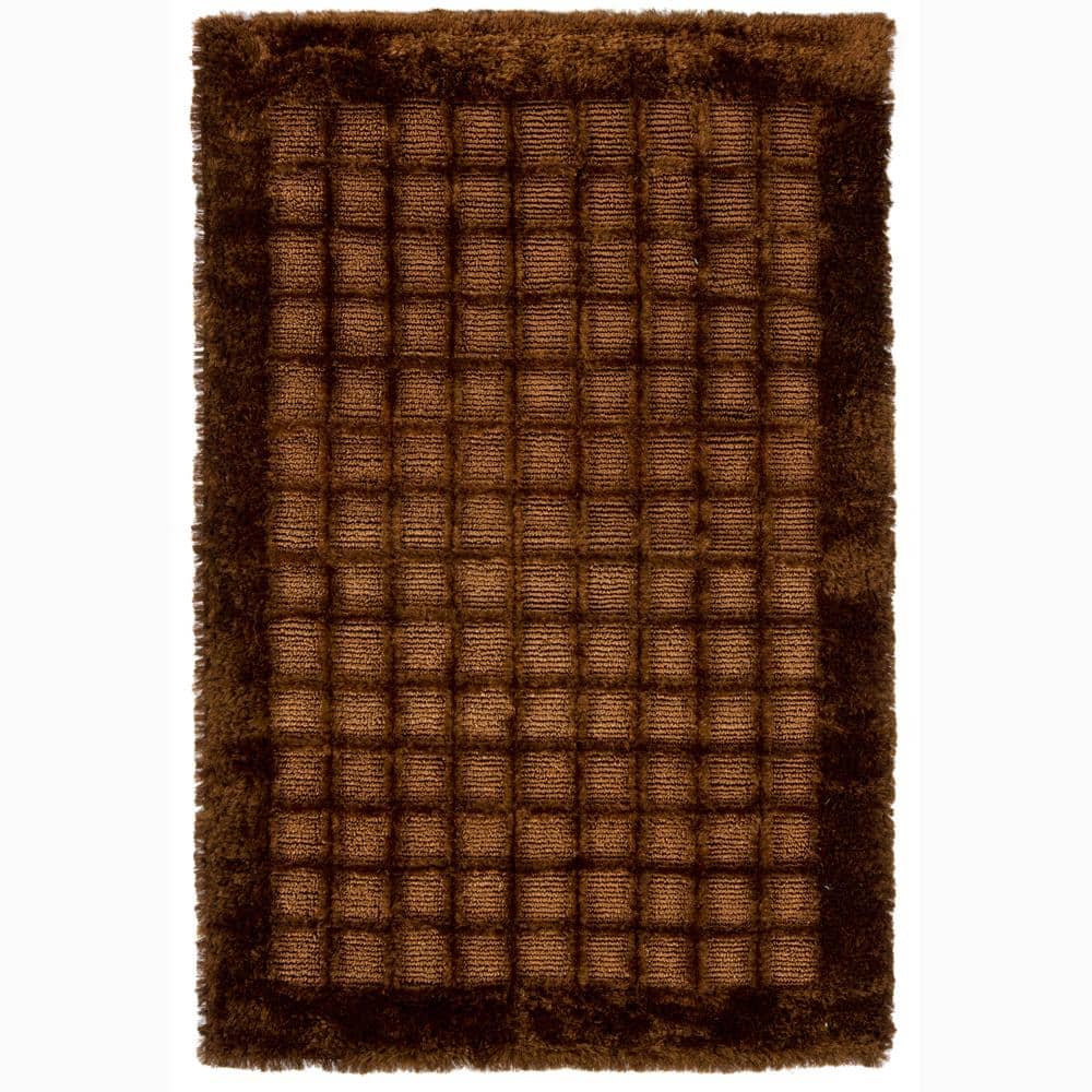 Hand-woven Mandara Brown Shag Rug (2' x 3')
