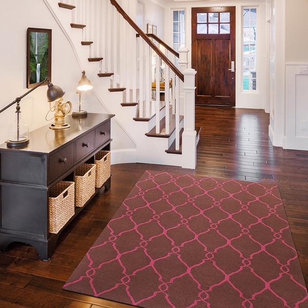 Hand woven Bristol Pink Moroccan Trellis Flatweave Wool Area Rug (5' x 8') Surya 5x8   6x9 Rugs