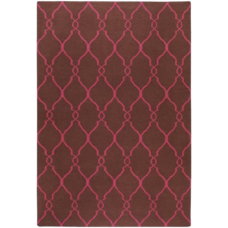 Hand-woven Bristol Pink Moroccan Trellis Flatweave Wool Area Rug - 5' x 8' - 5' x 8'
