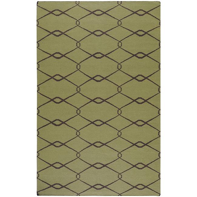 Hand woven Weston Green Wool Rug (5 X 8)