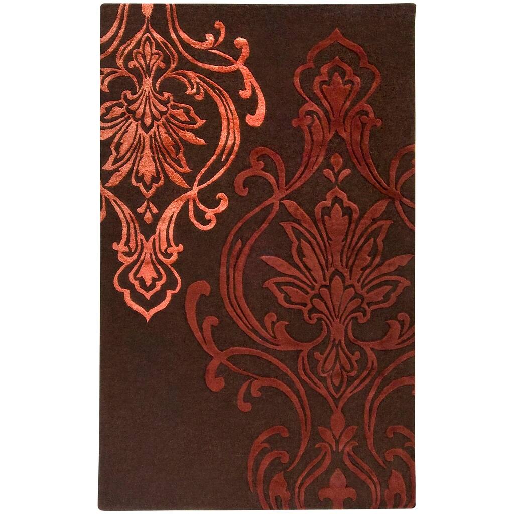 Hand-tufted Dayton Brown Damask Pattern Wool Area Rug - 5' x 8'