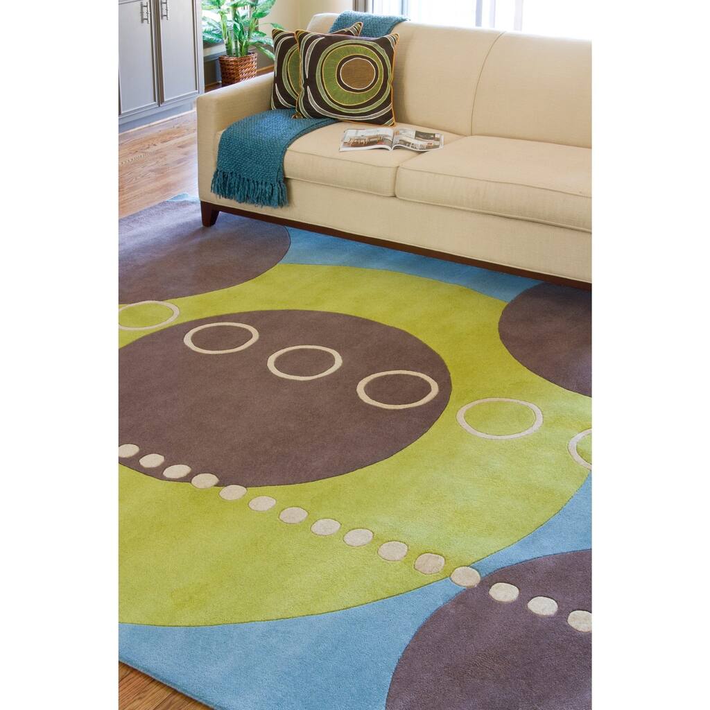 Hand-tufted Contemporary Multi Colored Geometric Circles Earl Wool Abstract Area Rug - 5' x 8'