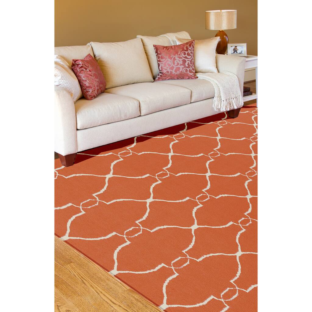 Hand Woven Prep Orange Wool Area Rug - 5' x 8' - 5' x 8'
