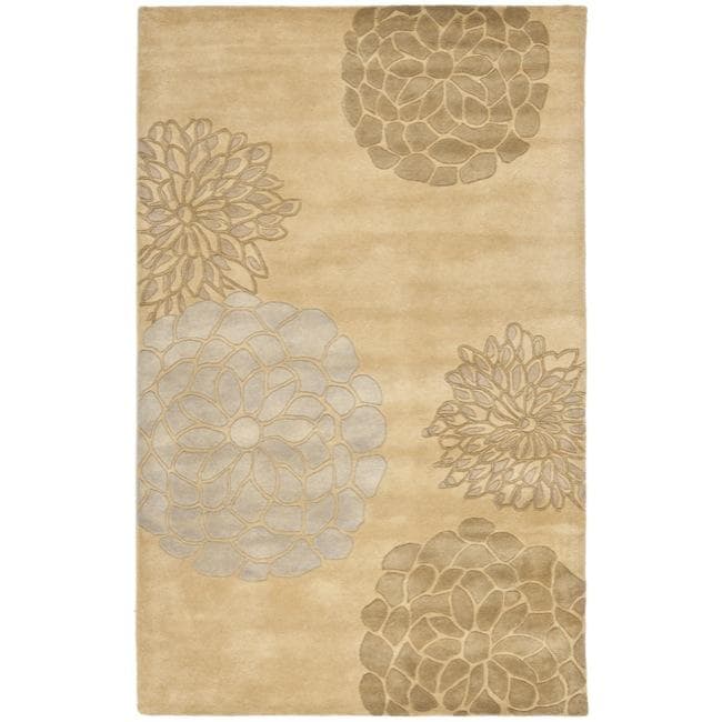 Handmade Soho Bontanical Beige New Zealand Wool Rug (36 X 56)