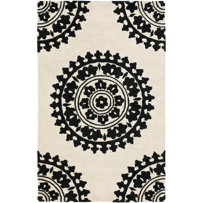 Handmade Soho Chrono Ivory/ Black New Zealand Wool Rug (5x 8)