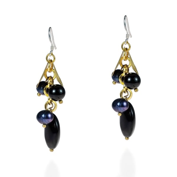 Black Onyx 18k Gold Plated 925 Sterling Silver Bezel Handmade Dangle Earrings Black Onyx 18k Gold Plated 925 Sterling Silver Bezel Handmade Dangle Earrings