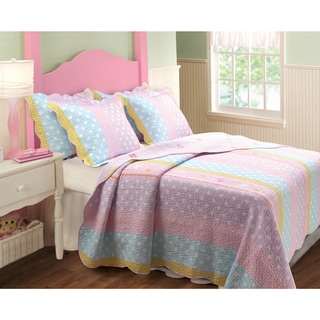 Greenland Home Fashions Polka Dot Stripe 100% Cotton Quilt and Pillow Sham Set