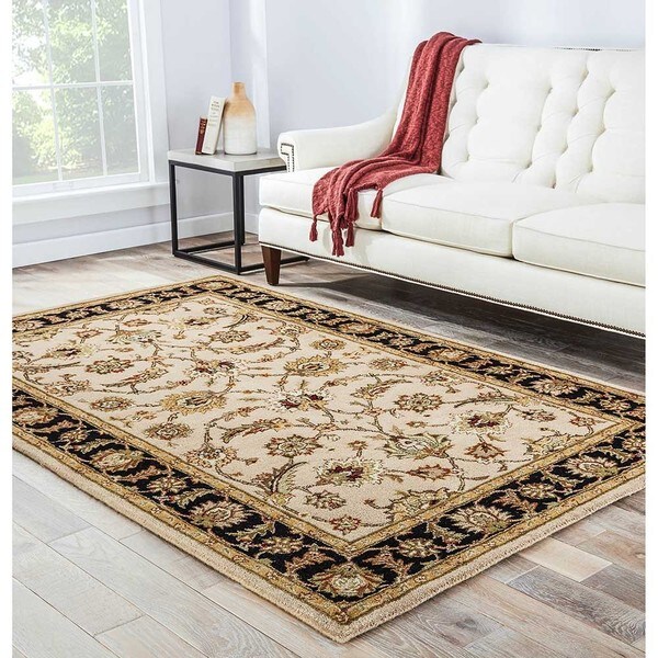 Skylar Handmade Floral Beige/ Black Area Rug - 8' x 10'