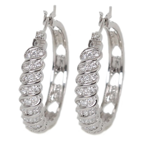 NEXTE Jewelry Silvertone Cubic Zirconia Swirl Hoop Earrings NEXTE Jewelry Cubic Zirconia Earrings