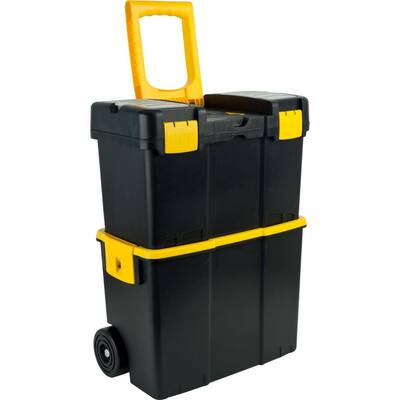 Portable Tool Box with Wheels - Stackable 2-in-1 Tool Chest with Fold-Down Handles, Tough Latches, Storage Trays by Stalwart