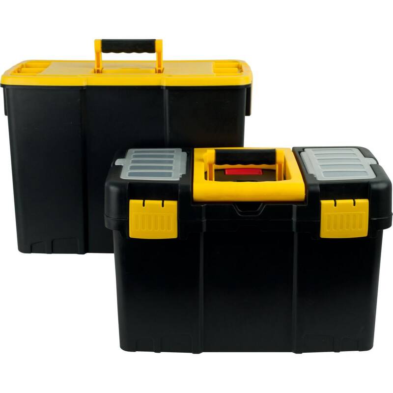Portable Tool Box with Wheels - Stackable 2-in-1 Tool Chest with Fold-Down Handles, Tough Latches, Storage Trays by Stalwart