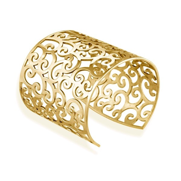 Mondevio 18k Gold over Stainless Steel Filigree Design Cuff Bracelet