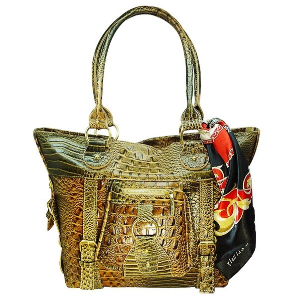 Vecceli Italy Alligator Embossed Brown Tote Bag Free Shipping Today