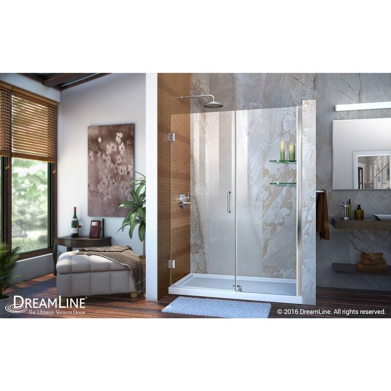 DreamLine Unidoor 51-52 in. W x 72 in. H Frameless Hinged Shower Door with Shelves - 51" - 52" W