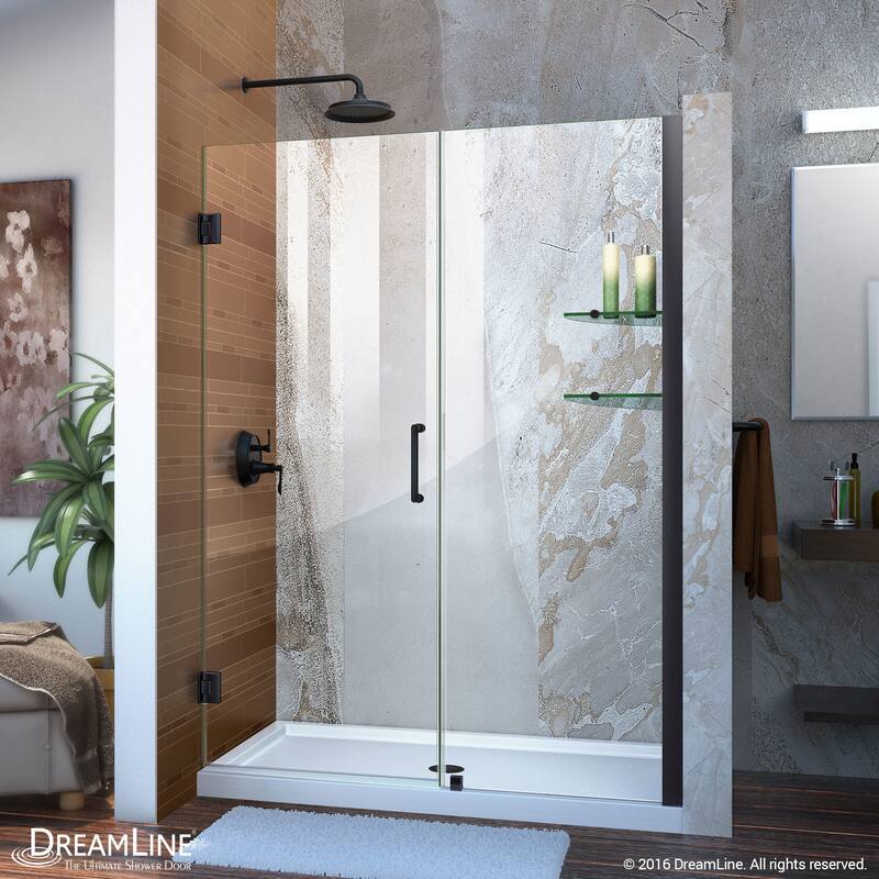DreamLine Unidoor 51-52 in. W x 72 in. H Frameless Hinged Shower Door with Shelves - 51" - 52" W