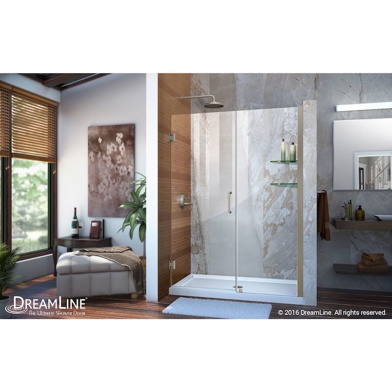 DreamLine Unidoor 51-52 in. W x 72 in. H Frameless Hinged Shower Door with Shelves - 51" - 52" W