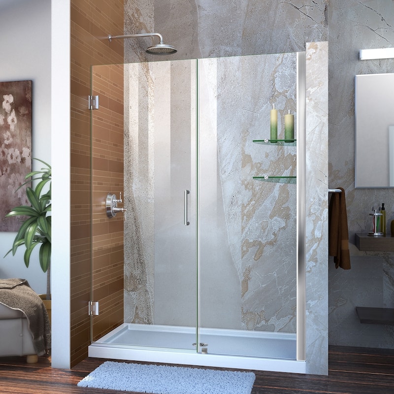 DreamLine Unidoor 51-52 in. W x 72 in. H Frameless Hinged Shower Door with Shelves - 51" - 52" W