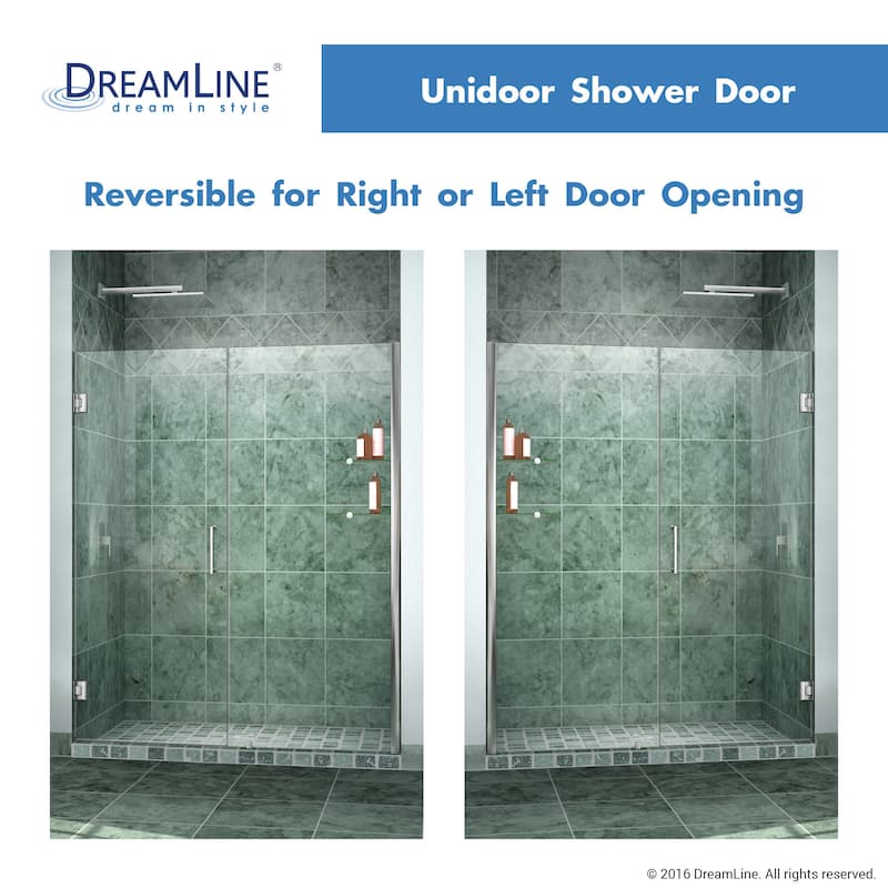 DreamLine Unidoor 47-48 in. W x 72 in. H Frameless Hinged Shower Door with Shelves - 47" - 48" W - 47" - 48" W