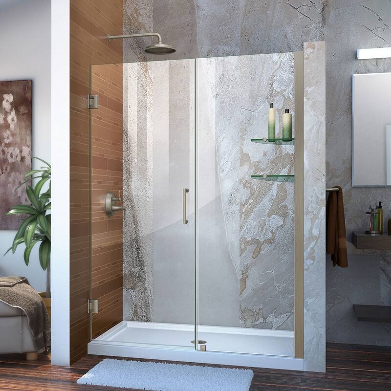 DreamLine Unidoor 47-48 in. W x 72 in. H Frameless Hinged Shower Door with Shelves - 47" - 48" W - 47" - 48" W