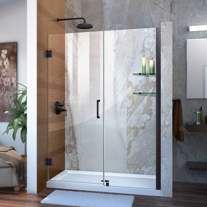 DreamLine Unidoor 47-48 in. W x 72 in. H Frameless Hinged Shower Door with Shelves - 47" - 48" W - 47" - 48" W