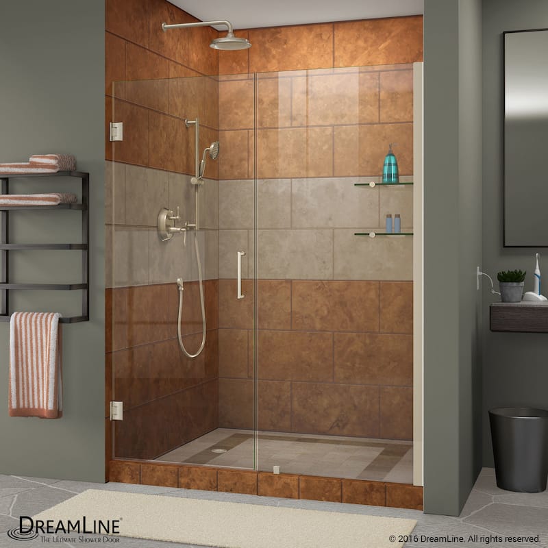 DreamLine Unidoor 47-48 in. W x 72 in. H Frameless Hinged Shower Door with Shelves - 47" - 48" W - 47" - 48" W