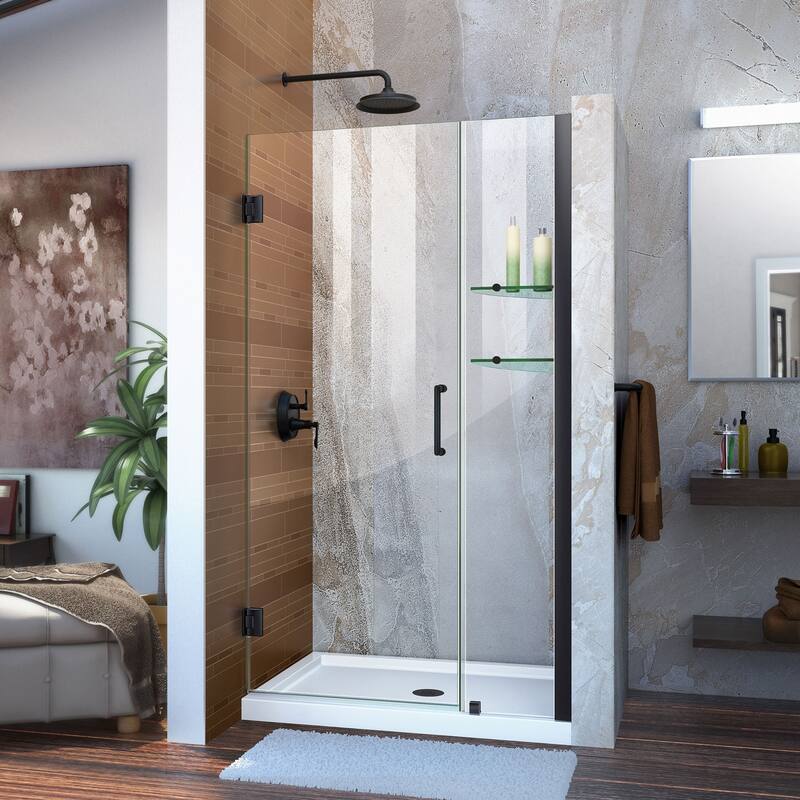 DreamLine Unidoor 39-40 in. W x 72 in. H Frameless Hinged Shower Door with Shelves - 39" - 40" W