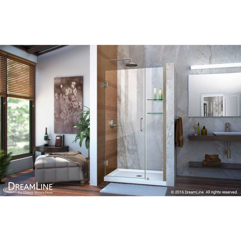 DreamLine Unidoor 39-40 in. W x 72 in. H Frameless Hinged Shower Door with Shelves - 39" - 40" W