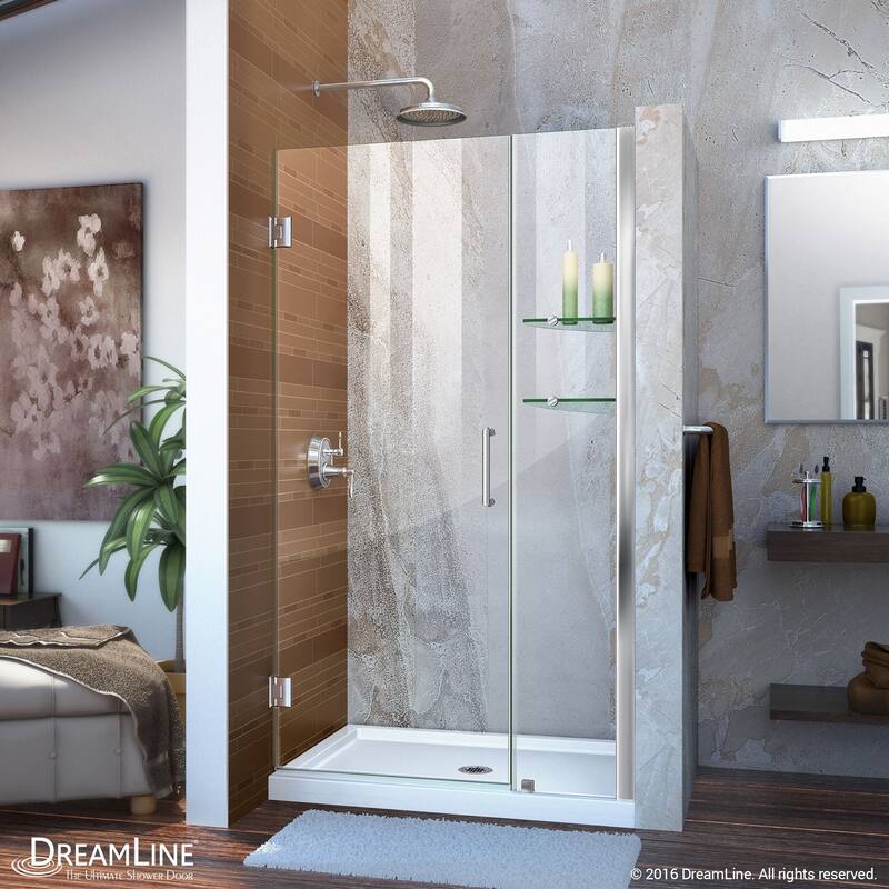 DreamLine Unidoor 39-40 in. W x 72 in. H Frameless Hinged Shower Door with Shelves - 39" - 40" W