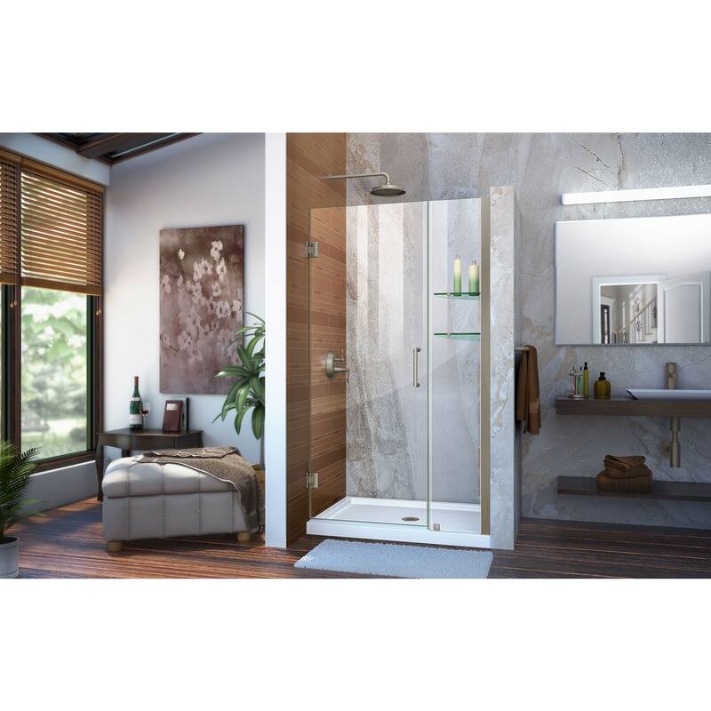 DreamLine Unidoor 39-40 in. W x 72 in. H Frameless Hinged Shower Door with Shelves - 39" - 40" W