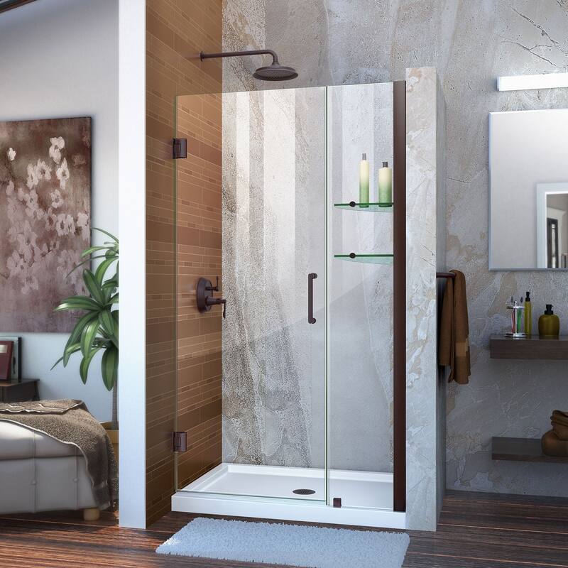 DreamLine Unidoor 39-40 in. W x 72 in. H Frameless Hinged Shower Door with Shelves - 39" - 40" W