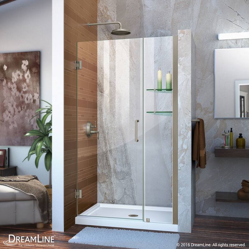 DreamLine Unidoor 39-40 in. W x 72 in. H Frameless Hinged Shower Door with Shelves - 39" - 40" W