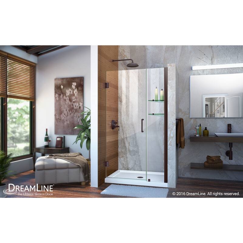 DreamLine Unidoor 39-40 in. W x 72 in. H Frameless Hinged Shower Door with Shelves - 39" - 40" W