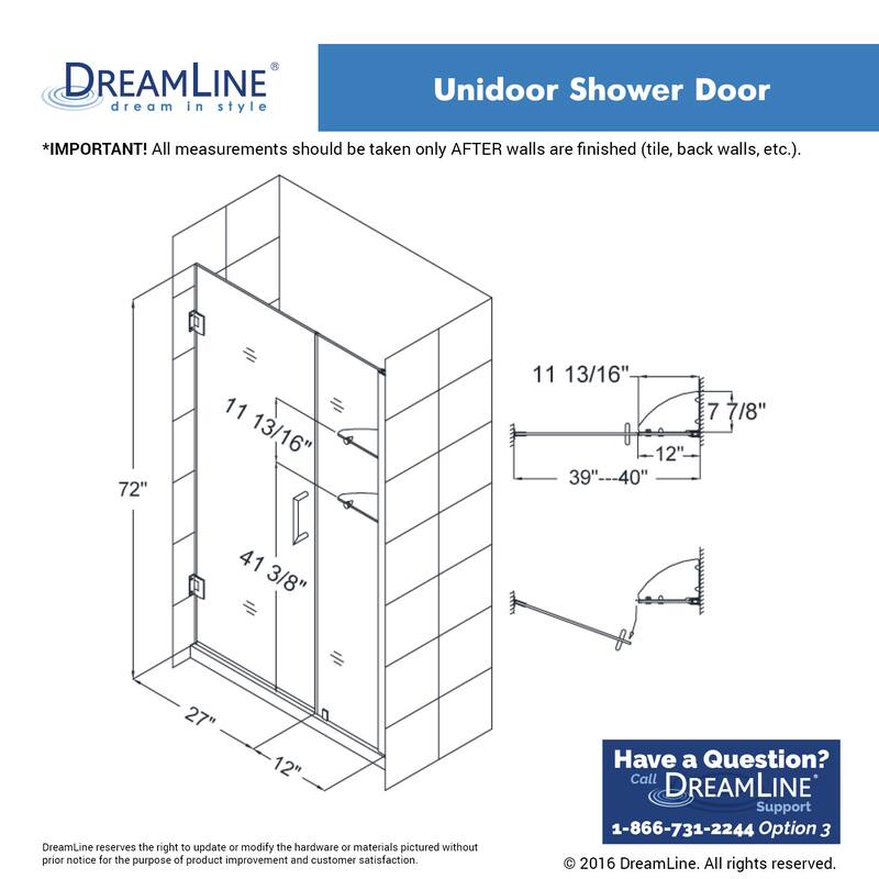 DreamLine Unidoor 39-40 in. W x 72 in. H Frameless Hinged Shower Door with Shelves - 39" - 40" W