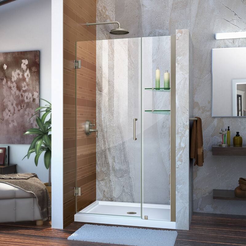 DreamLine Unidoor 39-40 in. W x 72 in. H Frameless Hinged Shower Door with Shelves - 39" - 40" W