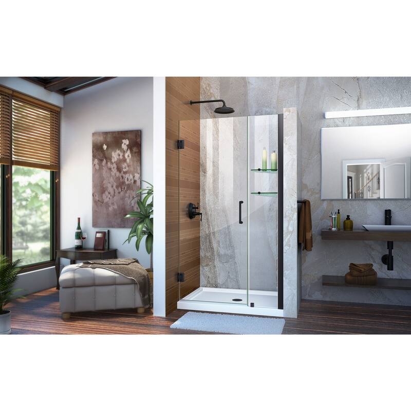 DreamLine Unidoor 39-40 in. W x 72 in. H Frameless Hinged Shower Door with Shelves - 39" - 40" W