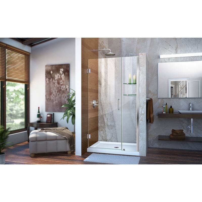 DreamLine Unidoor 39-40 in. W x 72 in. H Frameless Hinged Shower Door with Shelves - 39" - 40" W